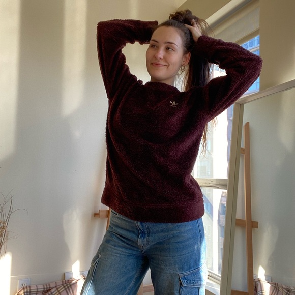 Adidas Burgundy Brushed Terry Crew (Size S) - Picture 4 of 6